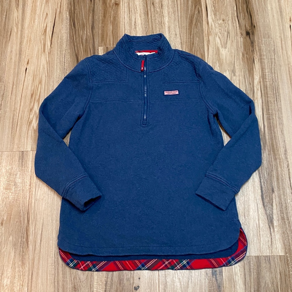 VINEYARD VINES SWEATSHIRT QUILTED 1/4 ZIP BLUE NAVY TARTAN TRIM WOMENS SZ SMALL